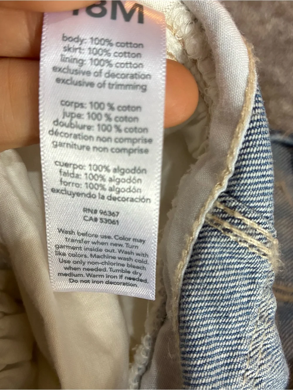 OshKosh B'gosh Denim Bib Jumper Overall Dress White Eyelet Size 18 Months